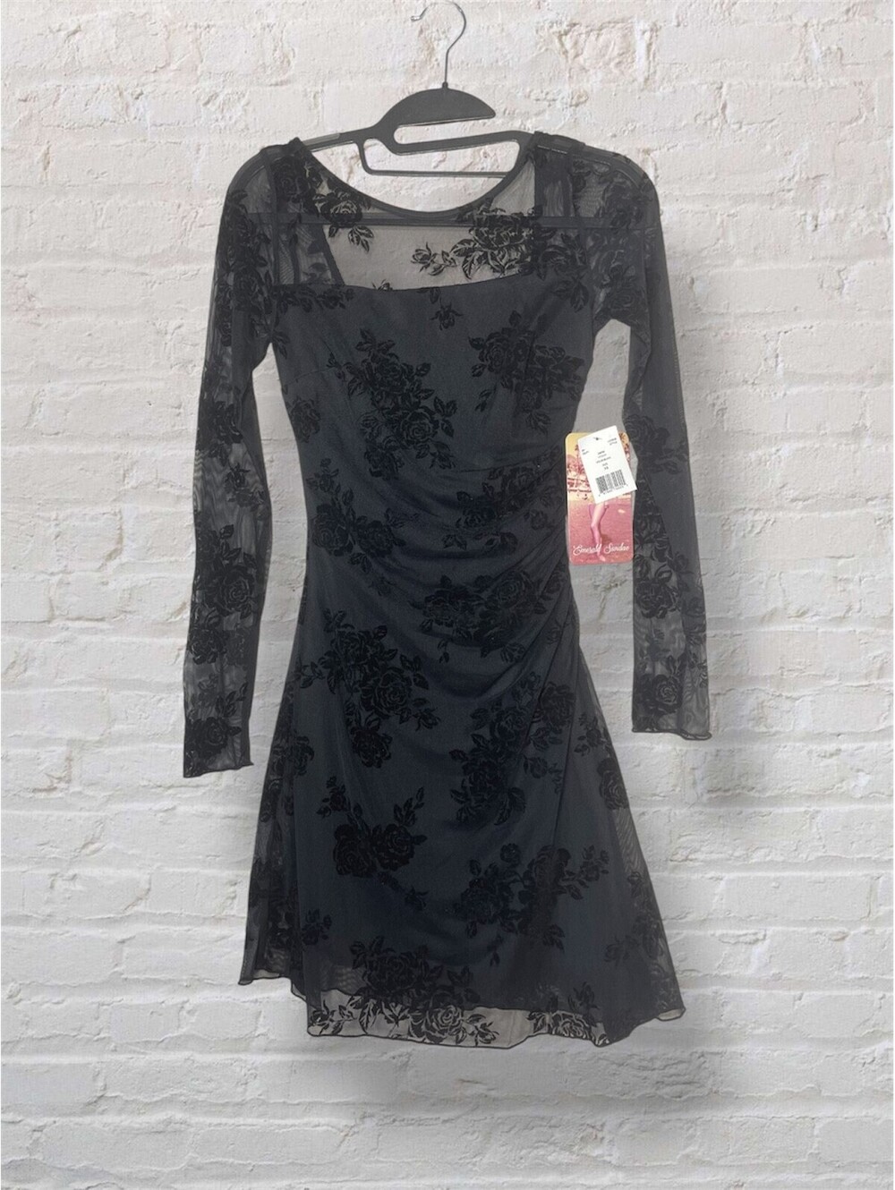 Black Mesh MiniDress New Romantic Floral Ruched Whimsy Goth